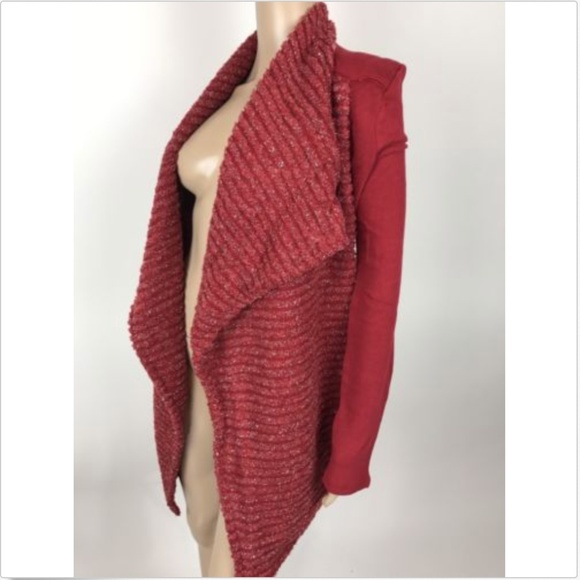 New Lucky Brand Red Sweater Mixed Wrap Cardigan - Picture 7 of 7